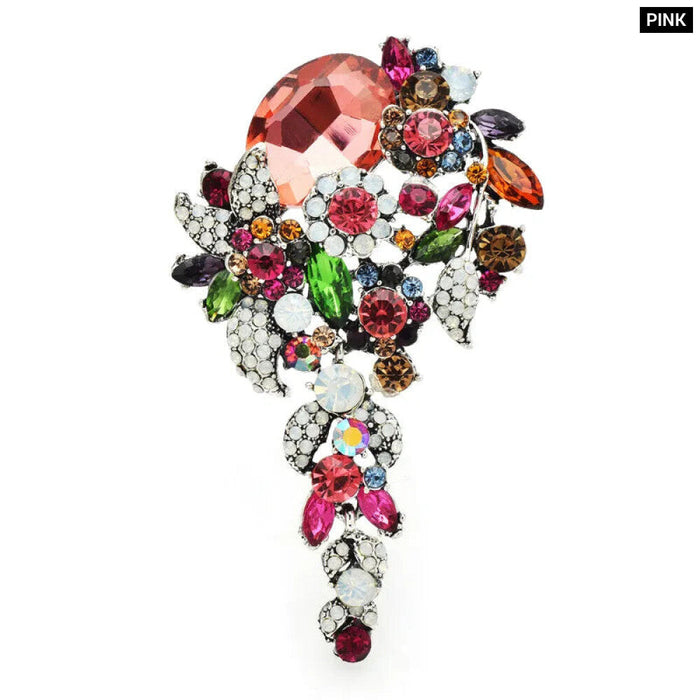 Crystal Flower Brooch 3 Colour Palace Style Pin