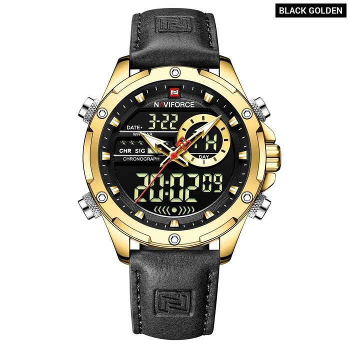 Men's PU Band Leather AnalogWeek Calendar Display Quartz & Dual Display 3ATM 30M Water Resistant Wristwatch