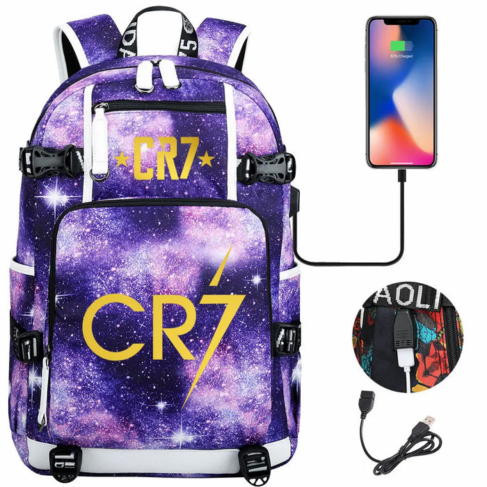 Ronaldo Usb Printed Backpack For Youth Perfect For School And Travel
