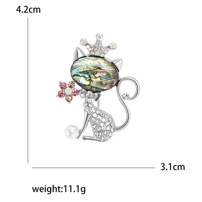 Abalone Shell Cat Brooch Pin Womens Luxury Rhinestone Lapel Pin For Clothing