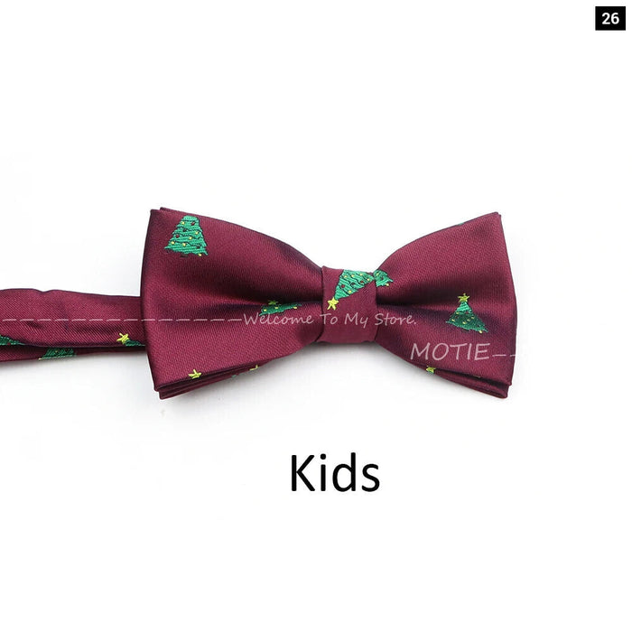 Christmas Bowtie Set Red Snowflake Pattern Parent-Child Matching Polyester Festive Accessory