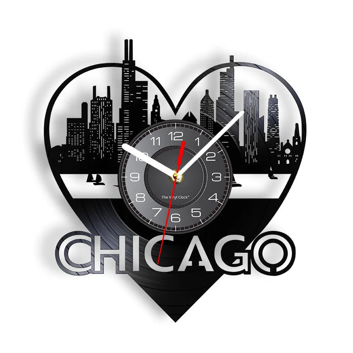 Chicago Skyline Vinyl Record Wall Clock