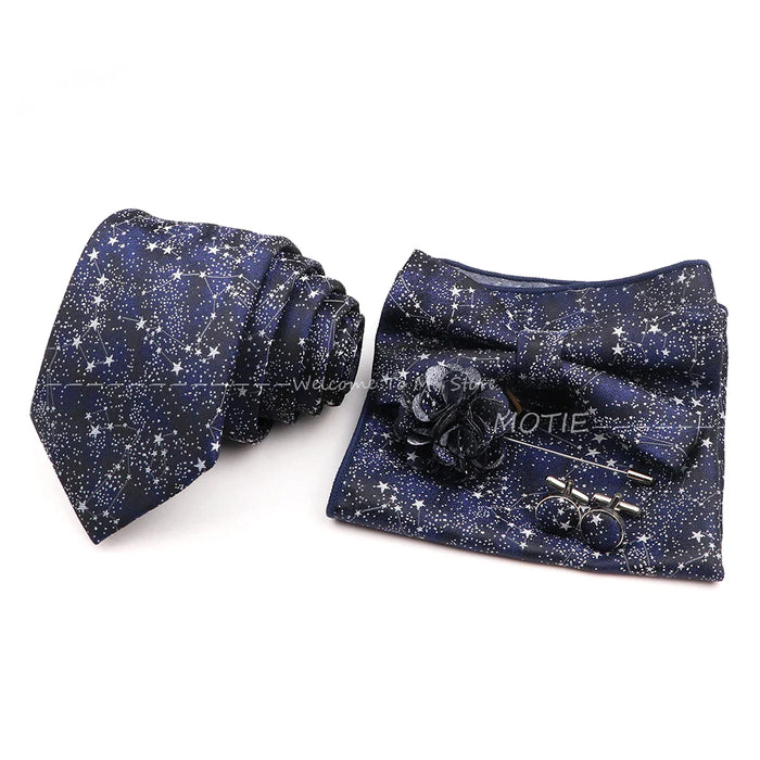 Graceful Floral Tie Set Purple Blue Pocket Square