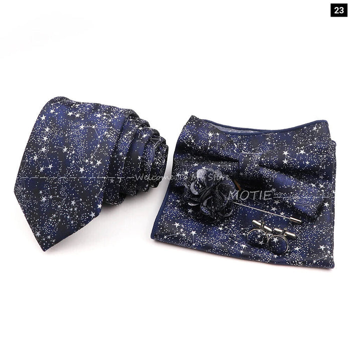 Graceful Floral Tie Set Purple Blue Pocket Square