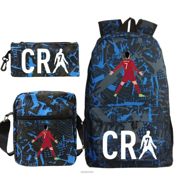 Unisex 3Pcs Football Cr7 3D Print Kids School Bag