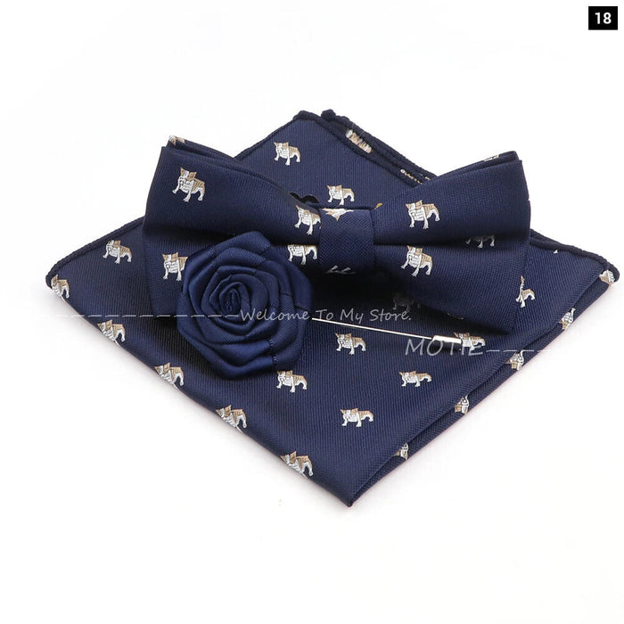 Cartoon Insect Bowtie Set Red Floral Brooches For Men