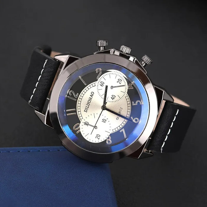 3PCS Set Fashion Mens Bracelet Necklace Watches Men Business Quartz Wrist Watch Classic Male Casual Leather Watch