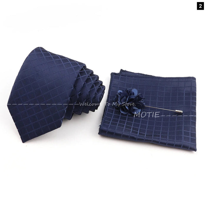 Blue Striped Tie Set For Weddings And Parties