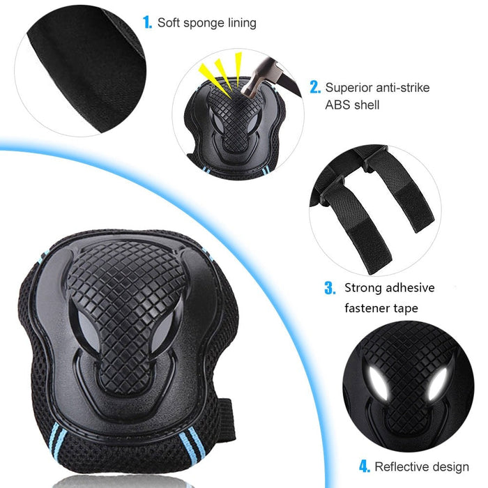 6 Pcs Knee Elbow Pads Wrist Guards Safety Protective Gear Set for Skateboard Cycling