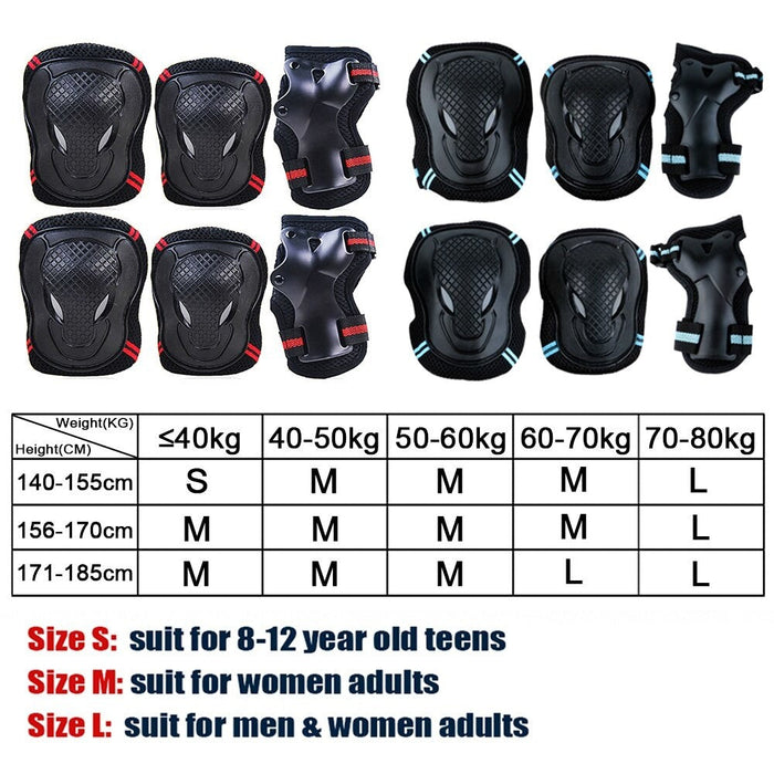 6Pcs/Set Knee Elbow Pads Wrist Guards Protective Gear Set for Roller Skating Skateboarding