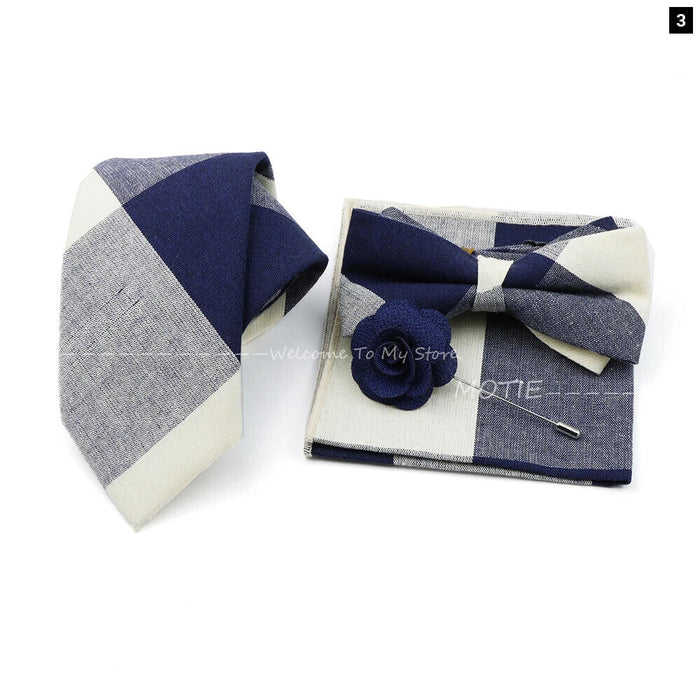 Classic Cotton Striped Necktie Set For Groom Business Or Wedding