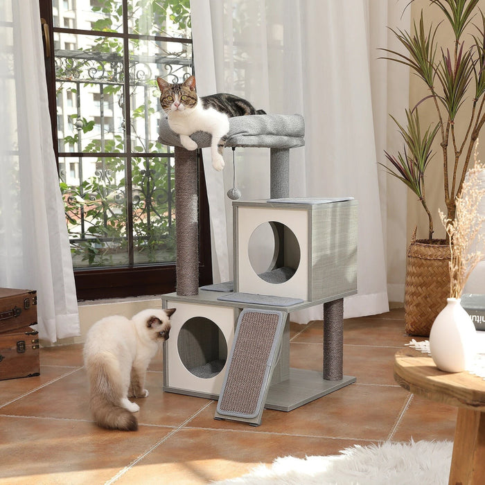 130Cm Wooden Cat Tree Double Condos Sisal Post