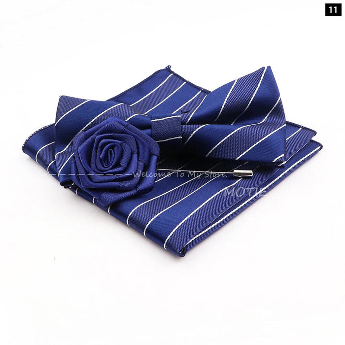 Blue Paisley Bowtie Set Polyester Skinny Pocket Square