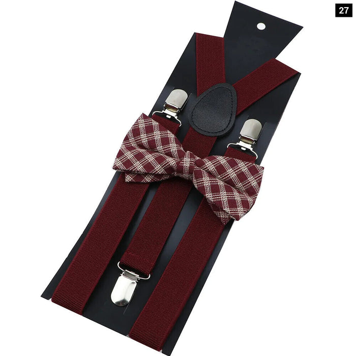 Cotton Plaid Bowtie Suspenders Set For Weddings