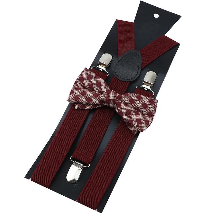 Cotton Plaid Bowtie Suspenders Set For Weddings