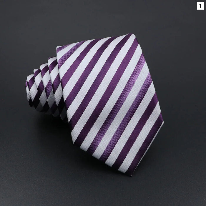 Mens Striped Tie 7Cm Luxury Jacquard Necktie For Business Wedding And Daily Wear