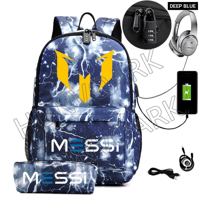 Unisex Messi Casual Computer 15.6 Inch Laptop Light Anti Theft School Bag 2Pcs