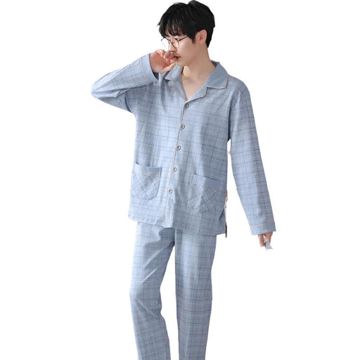 Mens Pajamas Soft Cotton Plaid Stripes