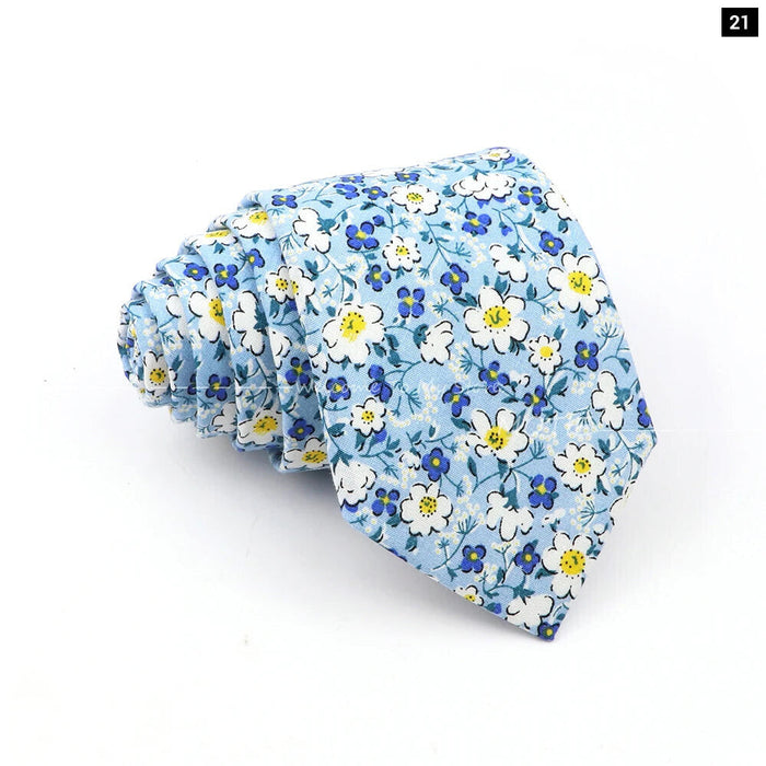 Blue Floral Cotton Ties For Weddings Business And Daily Wear