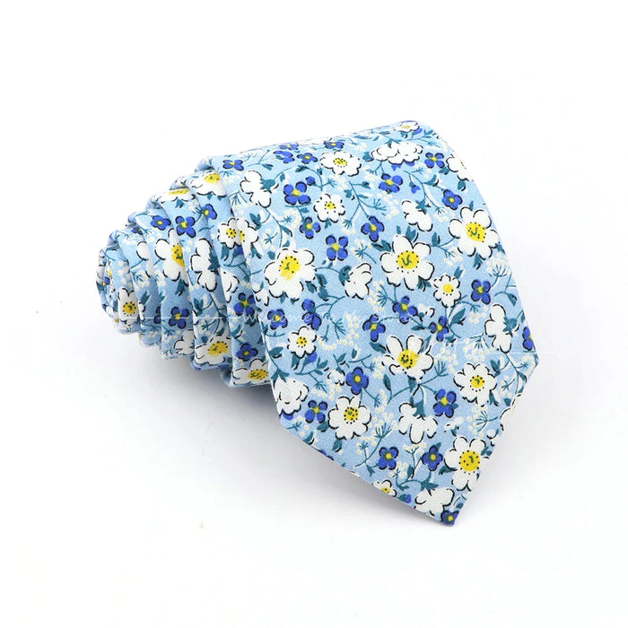 Blue Floral Cotton Ties For Weddings Business And Daily Wear