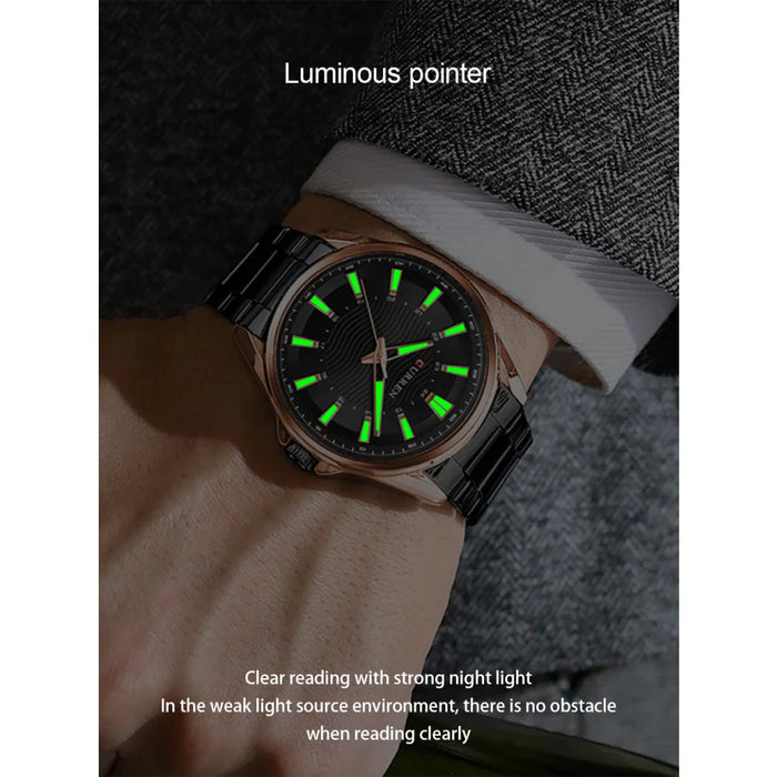 Fashion Business Quartz Watches Stainless Steel Band Wristwatches For Men With Luminous Hands Black Clock