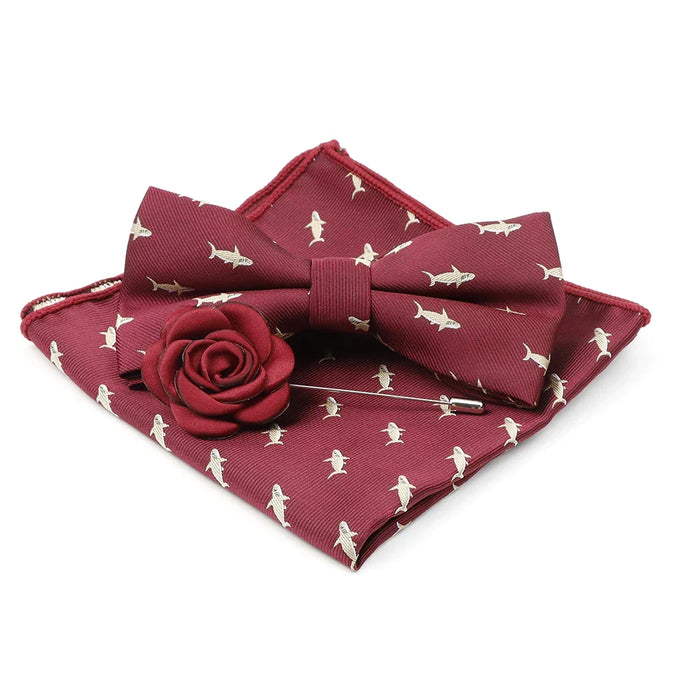 Cartoon Insect Bowtie Set Red Floral Brooches For Men