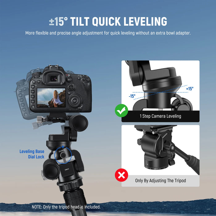 3 Way Pan/Tilt Tripod Head With ±15° Leveling Bowl Base Precise Damping Friction