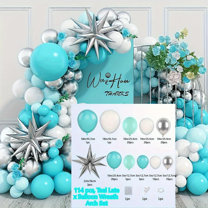 114Pcs Blue And Green Balloon Wreath Arch Set Suitable For Anniversaries Graduation Season Birthdays And Other Party Decoration
