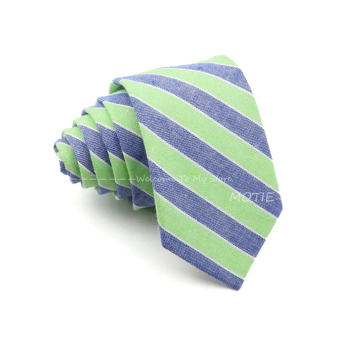 Classic Plaid Striped Cotton Necktie Blue Pink For Business And Weddings