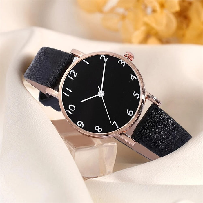 2Pcs Set Watch Women Fashion Casual Leather Belt Watches Simple Ladies Round Dial Quartz Wristwatches Dress Clock