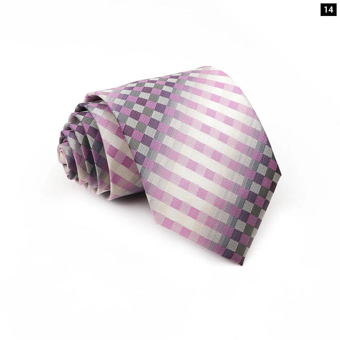 Classic Purple Striped Neckties 8Cm Plaid Floral Tie For Business And Weddings