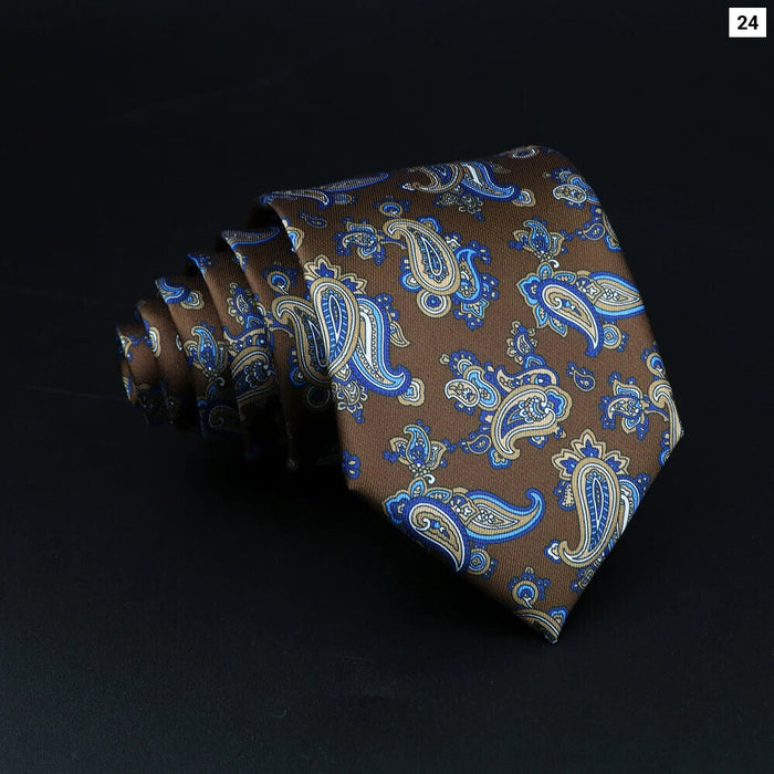 Mens Silk Tie 7.5Cm Blue Paisley Floral For Weddings And Work