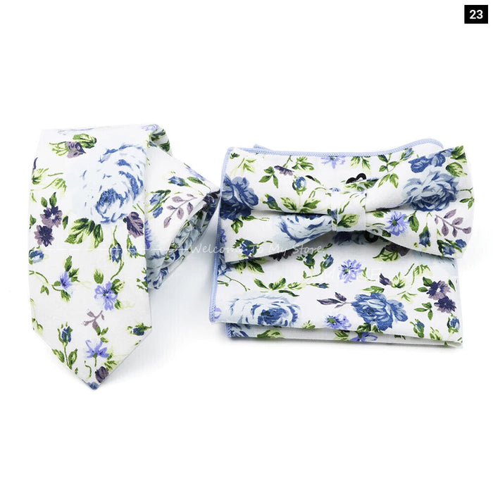 Floral Tie And Handkerchief Set For Business And Weddings