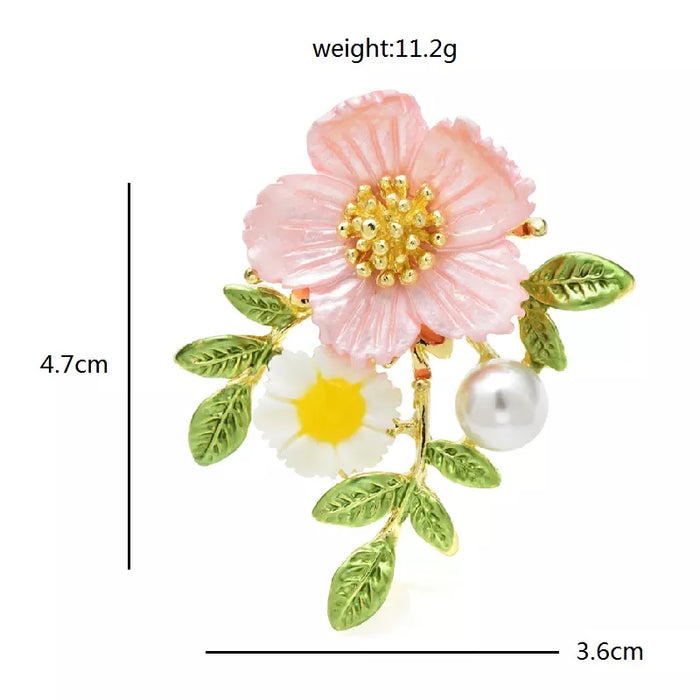 Sakura Flower Brooch Enamel Pearl Romantic Peach Blossom Party