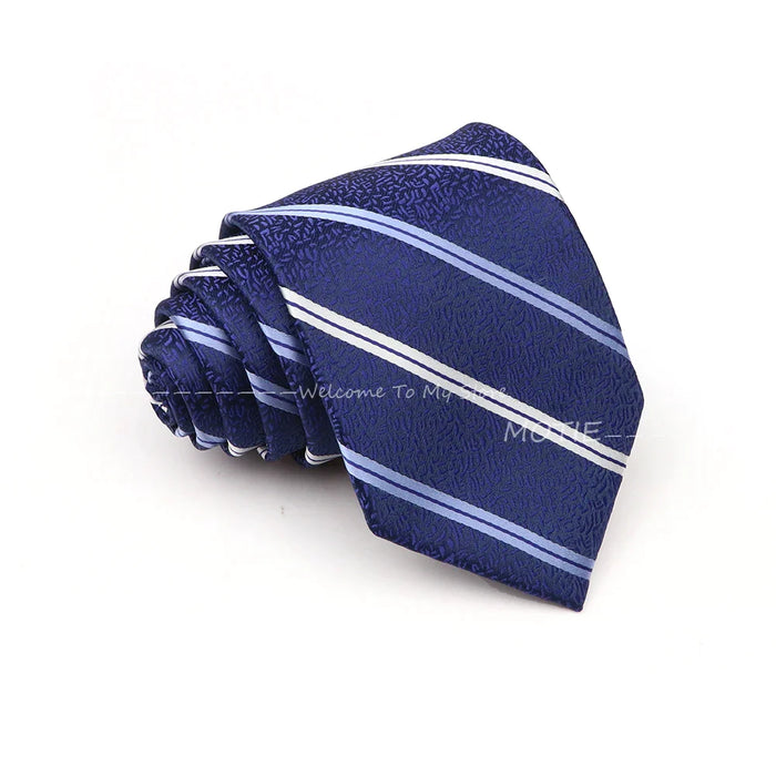 Blue Striped Polyester Tie For Business Weddings And Daily Wear