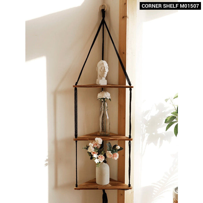 Boho Macrame Wall Shelf For Pot Storage And Decor