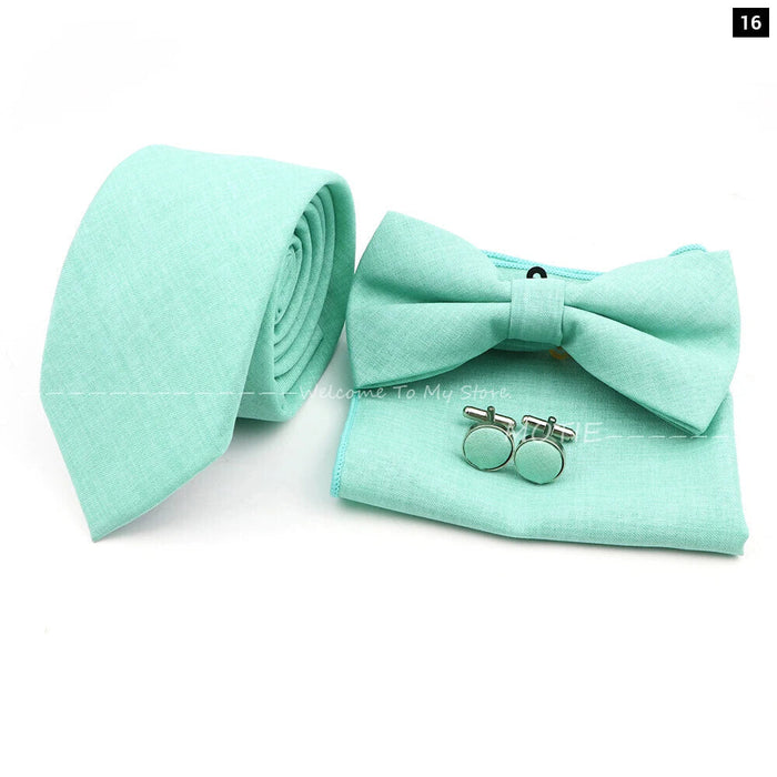 27 Colour Tie Set Classic Cotton Pocket Square Cufflink And Bowtie For Mens Wedding Party Accessories