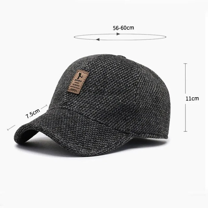 Woolen Knitted Winter Ear Cover Baseball Cap For Men Thicken Warm Hat With Earflaps Sport Golf Snapback