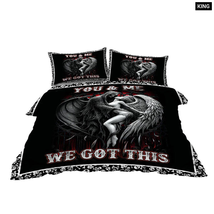 3 Piece Skull And Woman Bedding Set Duvet Cover And Pillow Shams