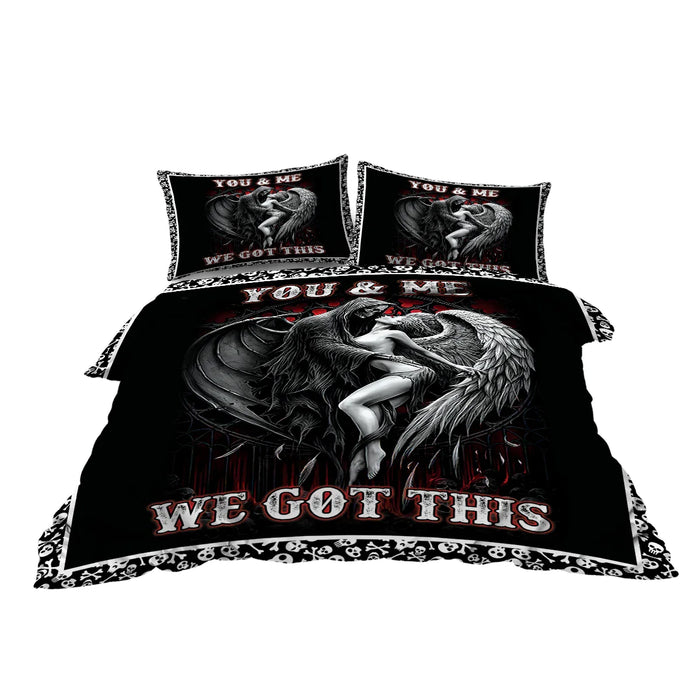 3 Piece Skull And Woman Bedding Set Duvet Cover And Pillow Shams