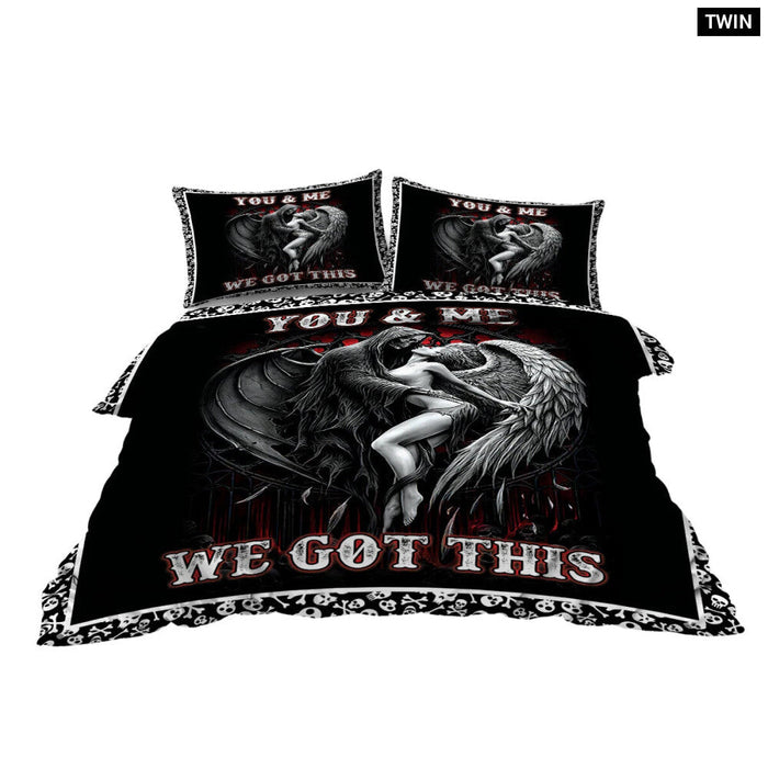 3 Piece Skull And Woman Bedding Set Duvet Cover And Pillow Shams