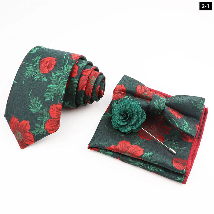 Flower Pattern Ties And Handkerchief Set For Weddings And Business