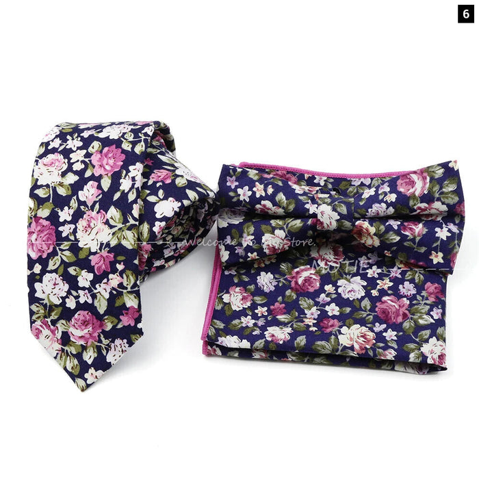 Floral Tie And Handkerchief Set For Business And Weddings