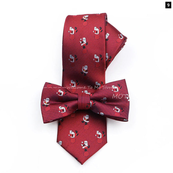 Christmas Tie Set Red Snowflake Pattern Parent-Child Polyester Gift Accessory