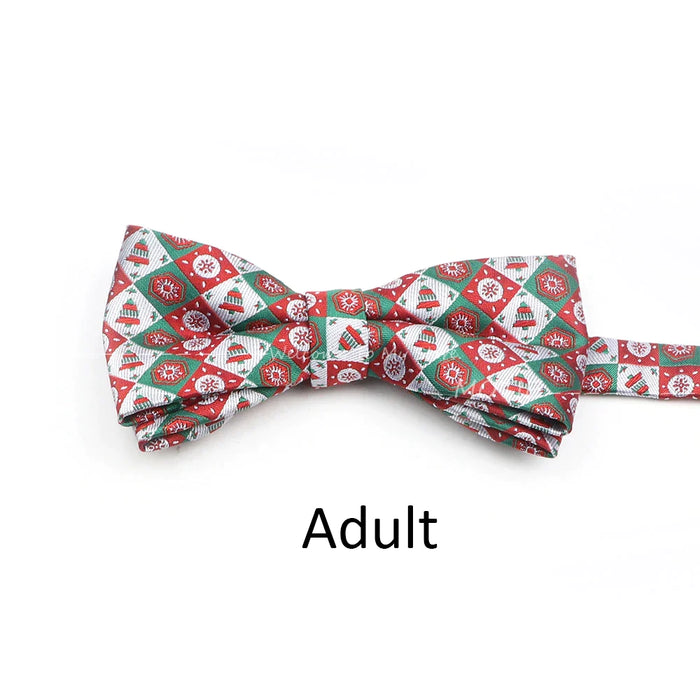 Christmas Bowtie Set Red Snowflake Pattern Parent-Child Matching Polyester Festive Accessory