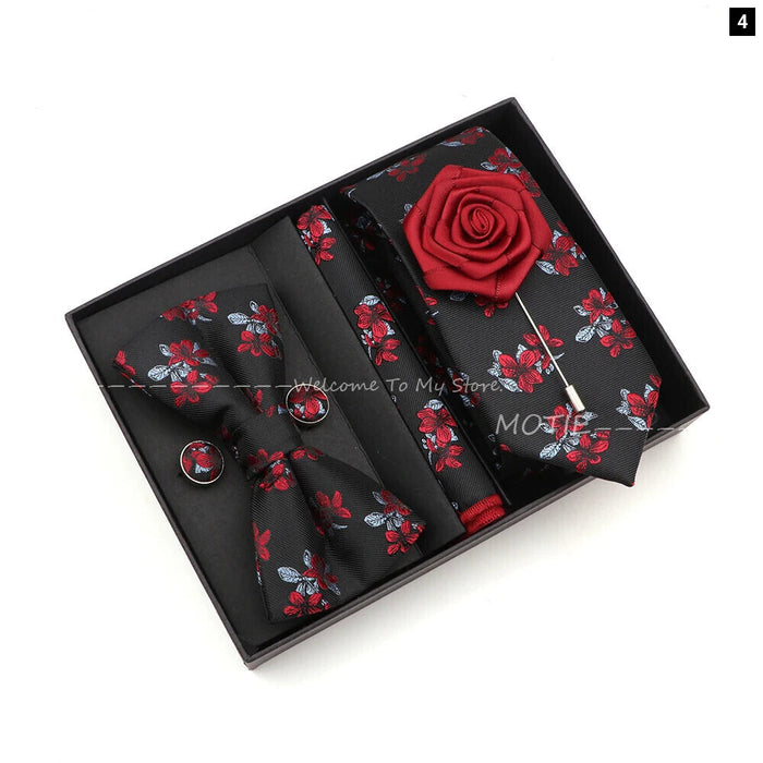 Floral Tie Set Novelty Design With Box For Parties And Business