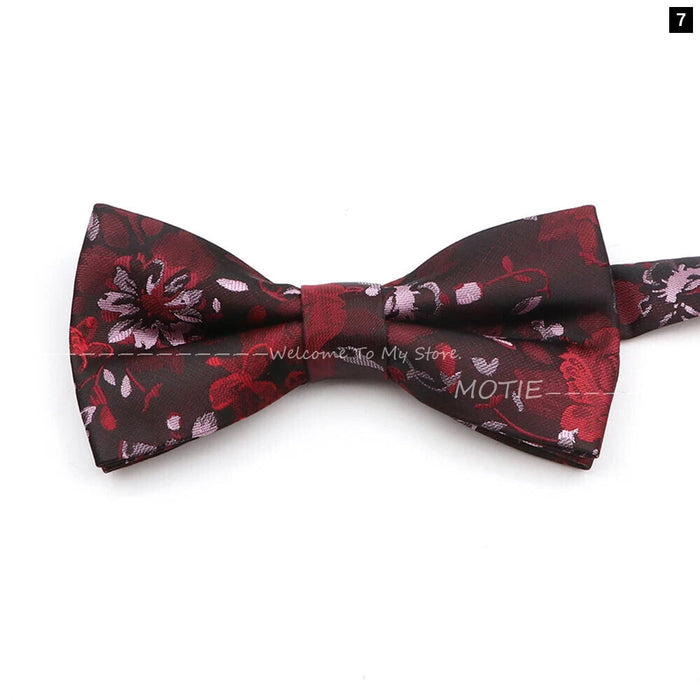 Floral Bowtie For Men Red Polyester Wedding Party Accessory