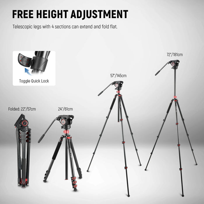 72 Fluid Head Video Tripod Monopod For Dslr Camera With Qr Plate Compatible With Dji Rs Gimbal And Manfrotto Aluminum Alloy Construction