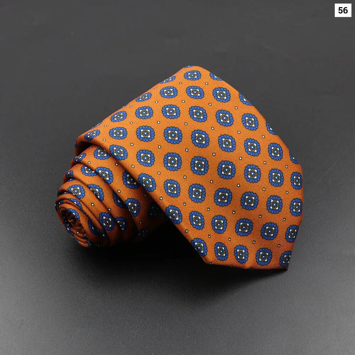 Silk Tie For Men 7.5Cm Soft Novelty Necktie In Blue Green And Orange Dot And Floral Design For Weddings And Business Gift Idea