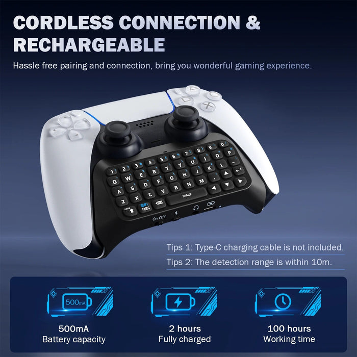 Bluetooth Wireless Mini Keyboard Chatpad for Playstation 5 Controller